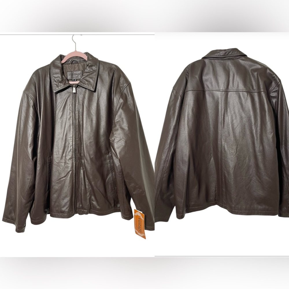 Vintage Leather Mens Brown Bomber Coat Jacket NWT Size 3XL